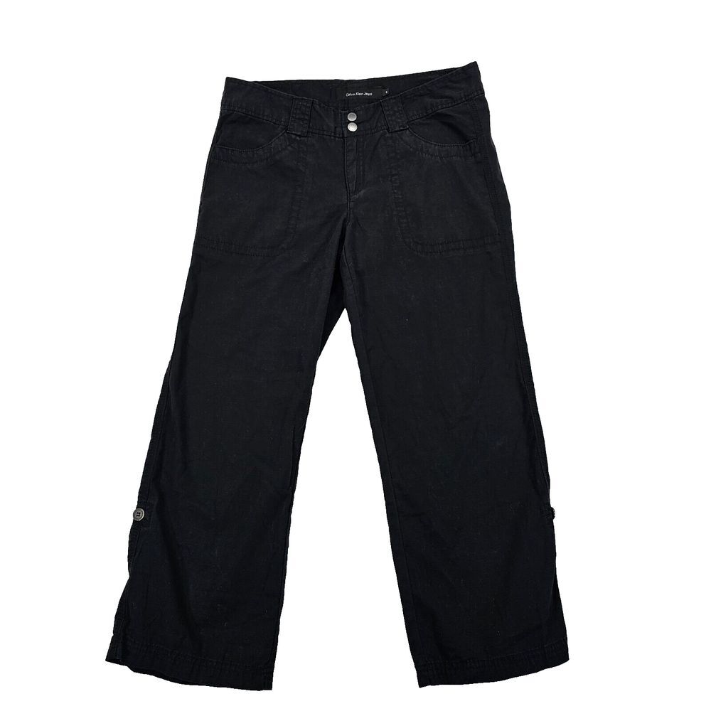 Calvin Klein Jeans Womens Black Stretch Cropped Pants Mid Rise Flat Front Size 6